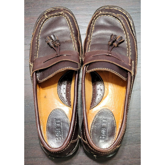 Børn Shoes - Born Brown Leather Square Toe Slip On Oxford Tassel Comfort Loafer Women 7.5